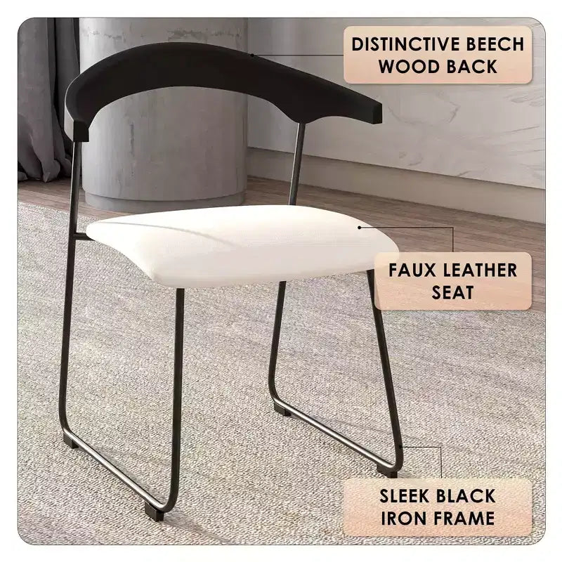 LeisureMod Lyra Series - Set di 2 sedie da pranzo moderne imbottite con sedile in pelle, schienale in faggio e gambe in ferro, per cucina moderna, sala da pranzo, casa, caffè