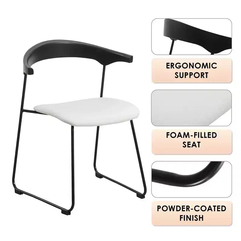 LeisureMod Lyra Series - Set di 2 sedie da pranzo moderne imbottite con sedile in pelle, schienale in faggio e gambe in ferro, per cucina moderna, sala da pranzo, casa, caffè