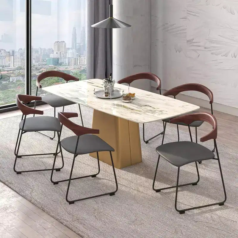 LeisureMod Lyra Series - Set di 2 sedie da pranzo moderne imbottite con sedile in pelle, schienale in faggio e gambe in ferro, per cucina moderna, sala da pranzo, casa, caffè