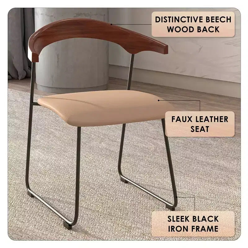 LeisureMod Lyra Series - Set di 2 sedie da pranzo moderne imbottite con sedile in pelle, schienale in faggio e gambe in ferro, per cucina moderna, sala da pranzo, casa, caffè