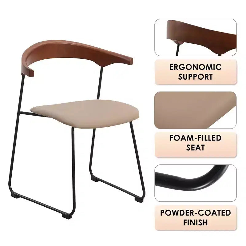 LeisureMod Lyra Series - Set di 2 sedie da pranzo moderne imbottite con sedile in pelle, schienale in faggio e gambe in ferro, per cucina moderna, sala da pranzo, casa, caffè