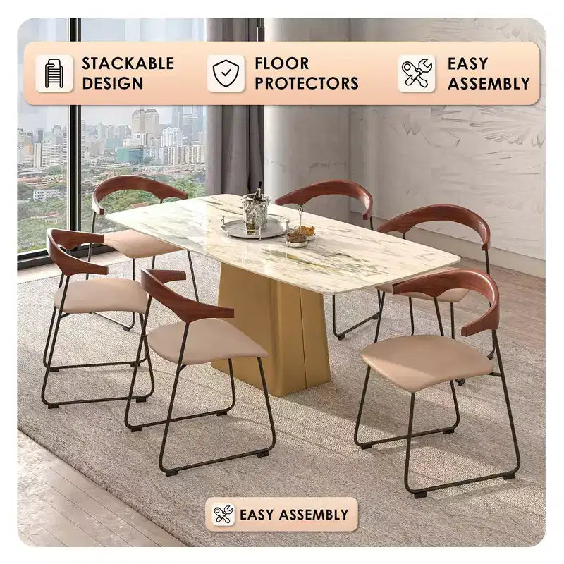 LeisureMod Lyra Series - Set di 2 sedie da pranzo moderne imbottite con sedile in pelle, schienale in faggio e gambe in ferro, per cucina moderna, sala da pranzo, casa, caffè