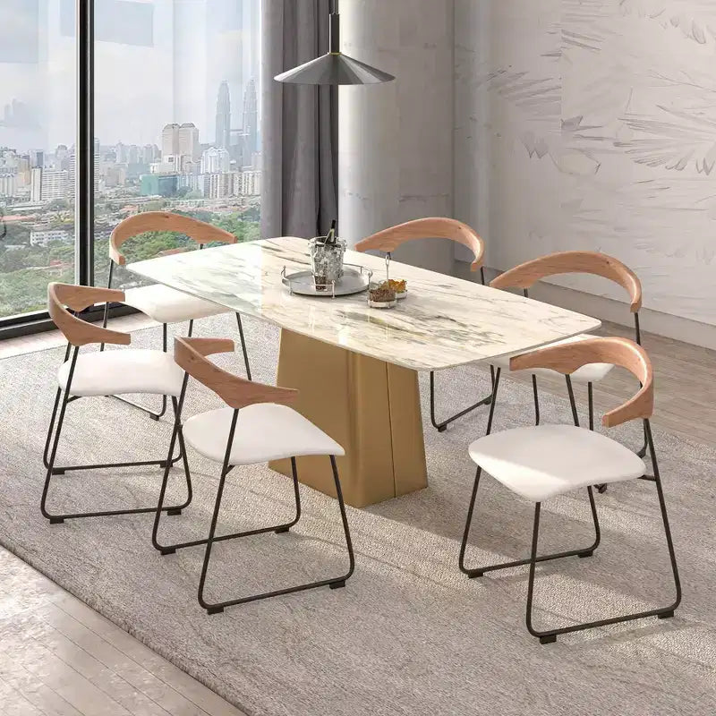 LeisureMod Lyra Series - Set di 2 sedie da pranzo moderne imbottite con sedile in pelle, schienale in faggio e gambe in ferro, per cucina moderna, sala da pranzo, casa, caffè
