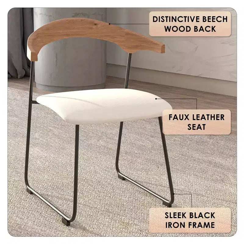 LeisureMod Lyra Series - Set di 2 sedie da pranzo moderne imbottite con sedile in pelle, schienale in faggio e gambe in ferro, per cucina moderna, sala da pranzo, casa, caffè