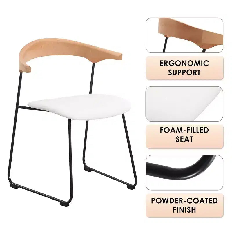 LeisureMod Lyra Series - Set di 2 sedie da pranzo moderne imbottite con sedile in pelle, schienale in faggio e gambe in ferro, per cucina moderna, sala da pranzo, casa, caffè