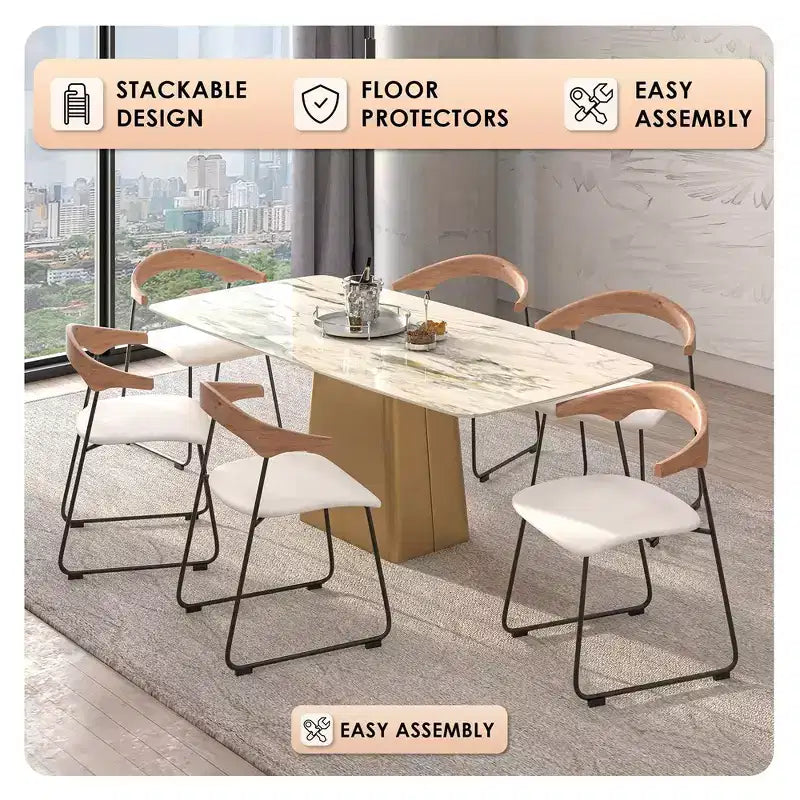 LeisureMod Lyra Series - Set di 2 sedie da pranzo moderne imbottite con sedile in pelle, schienale in faggio e gambe in ferro, per cucina moderna, sala da pranzo, casa, caffè