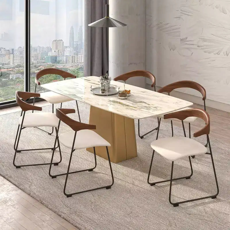 LeisureMod Lyra Series - Set di 2 sedie da pranzo moderne imbottite con sedile in pelle, schienale in faggio e gambe in ferro, per cucina moderna, sala da pranzo, casa, caffè