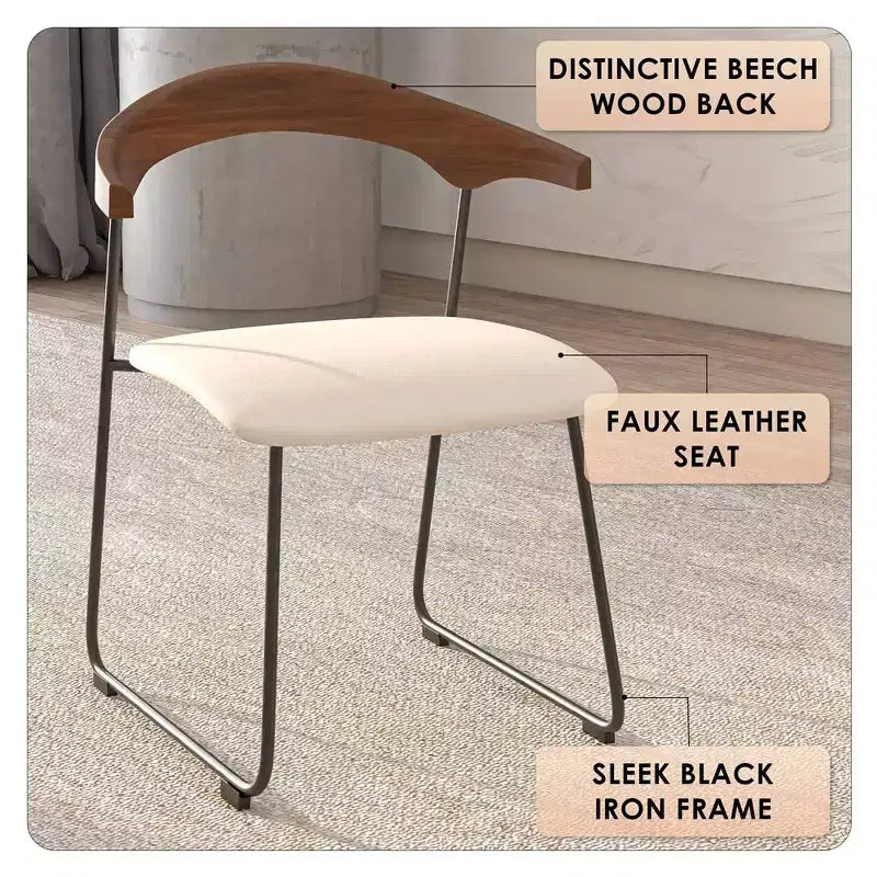 LeisureMod Lyra Series - Set di 2 sedie da pranzo moderne imbottite con sedile in pelle, schienale in faggio e gambe in ferro, per cucina moderna, sala da pranzo, casa, caffè