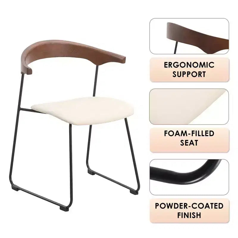 LeisureMod Lyra Series - Set di 2 sedie da pranzo moderne imbottite con sedile in pelle, schienale in faggio e gambe in ferro, per cucina moderna, sala da pranzo, casa, caffè