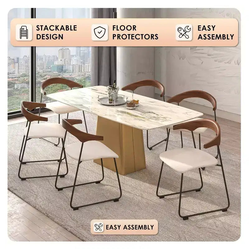 LeisureMod Lyra Series - Set di 2 sedie da pranzo moderne imbottite con sedile in pelle, schienale in faggio e gambe in ferro, per cucina moderna, sala da pranzo, casa, caffè