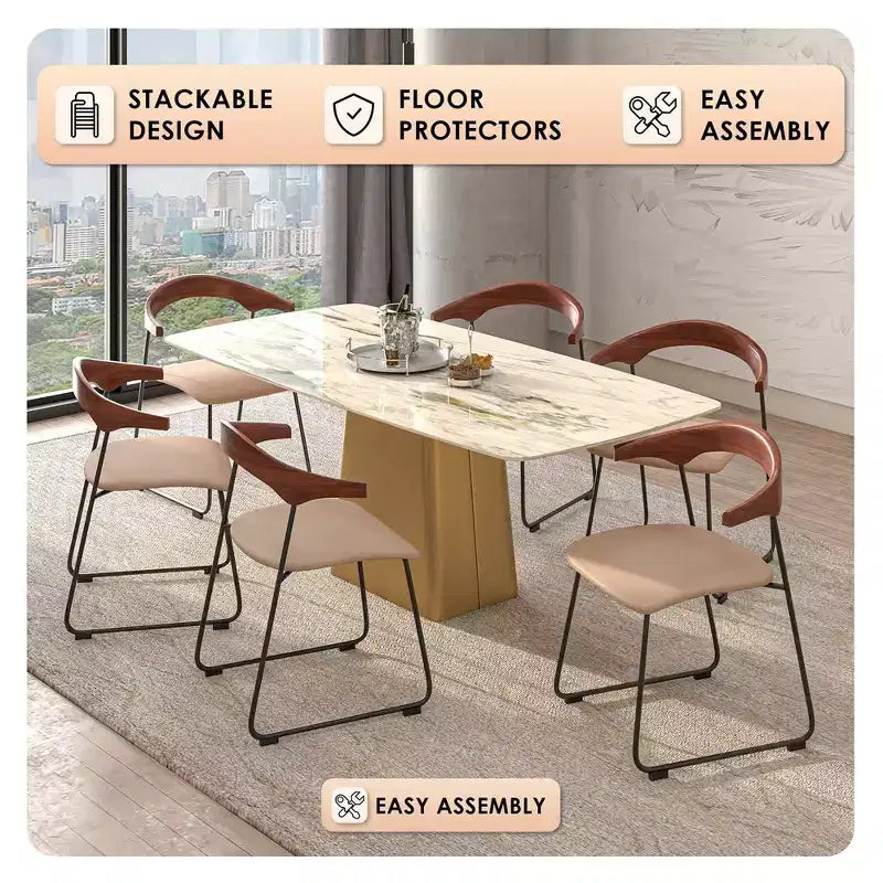LeisureMod Lyra Series - Set di 2 sedie da pranzo moderne imbottite con sedile in pelle, schienale in faggio e gambe in ferro, per cucina moderna, sala da pranzo, casa, caffè