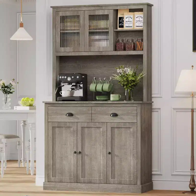 Whizmax Pantry with Drawers and Adjustable Shelves, 71Tall Freestanding Kitchen Pantry with Microwave Stand, Hutch Cabinet for Kitchen, Dining Room