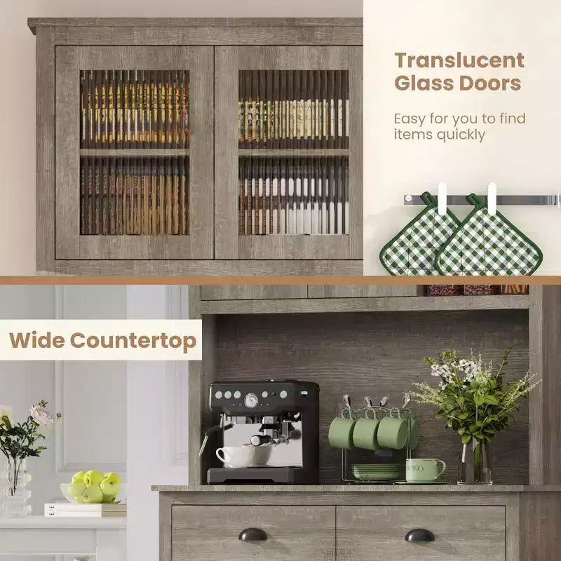Dispensa Whizmax con cassetti e ripiani regolabili, dispensa da cucina autoportante alta 71 pollici con supporto per microonde, armadio a credenza per cucina, sala da pranzo