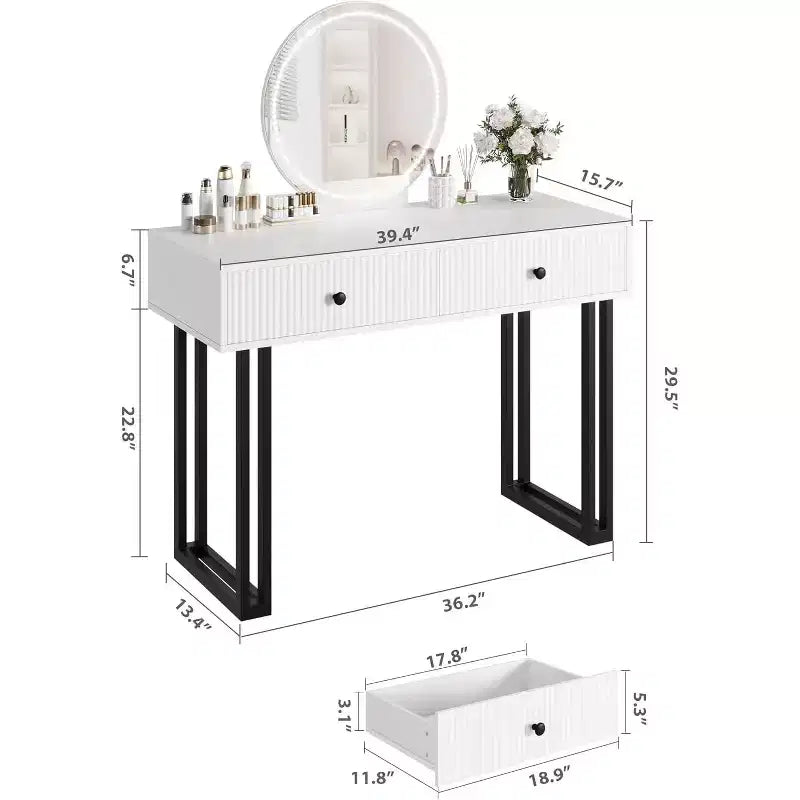 Toeletta con specchio e luci, mobile trucco da 101 cm con 3 colori di illuminazione e luminosità regolabile