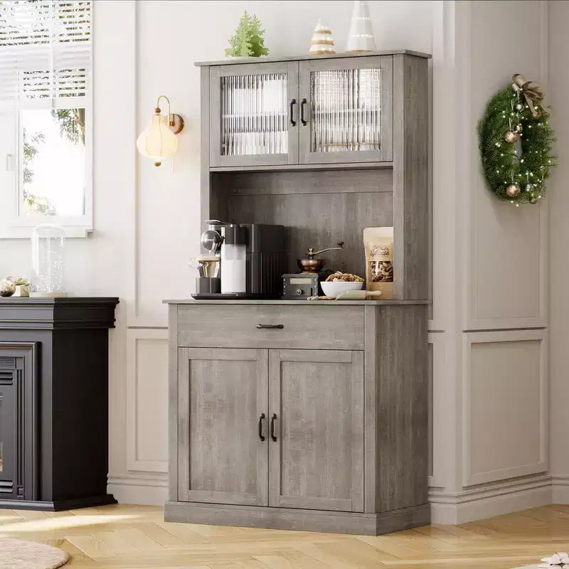 Dispensa da Cucina, Armadio Dispensa Alto 71 con Supporto per Microonde