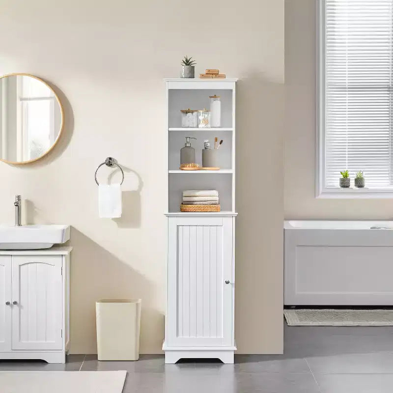 Yaheetech Mobile Bagno in Legno con Ripiani Aperti e Ante