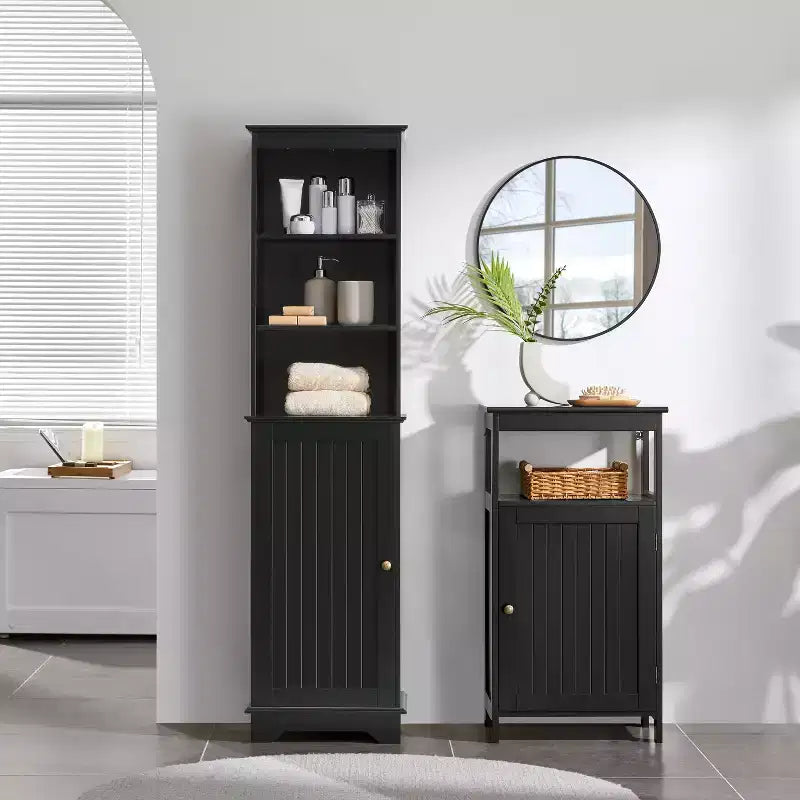 Yaheetech Mobile Bagno in Legno con Ripiani Aperti e Ante