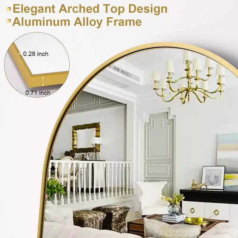 Specchio a figura intera ad arco 21 x 64, Nero/Oro-HOMLUX: Design autoportante, Telaio in metallo
