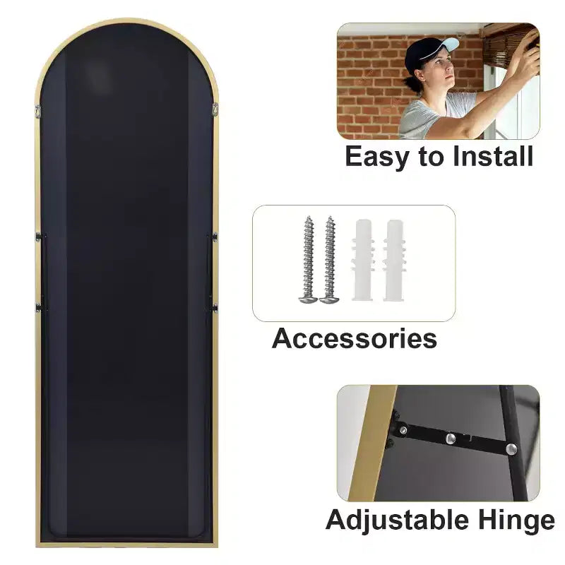Specchio a figura intera ad arco 21 x 64, Nero/Oro-HOMLUX: Design autoportante, Telaio in metallo