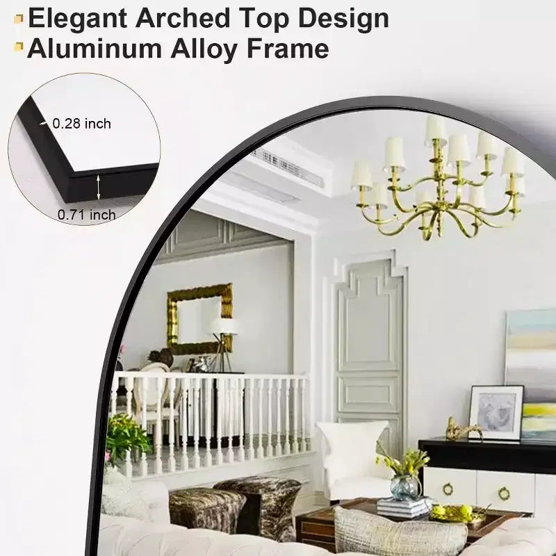 Specchio a figura intera ad arco 21 x 64, Nero/Oro-HOMLUX: Design autoportante, Telaio in metallo