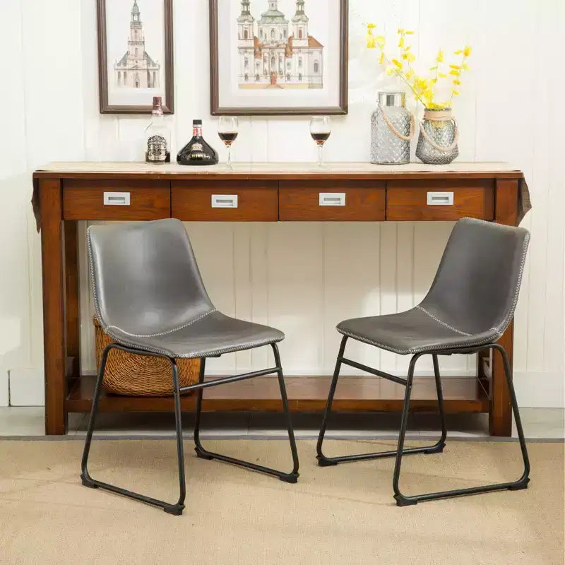 Sedie da pranzo in pelle sintetica Roundhill Furniture Lotusville Vintage, grigio antico, set da 2