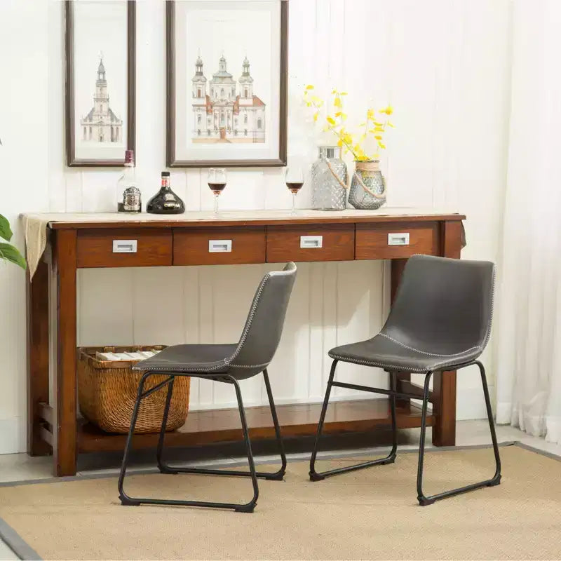 Sedie da pranzo in pelle sintetica Roundhill Furniture Lotusville Vintage, grigio antico, set da 2