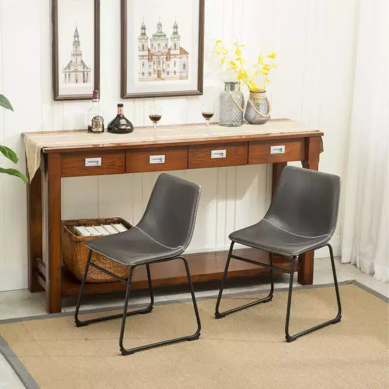 Sedie da pranzo in pelle sintetica Roundhill Furniture Lotusville Vintage, grigio antico, set da 2
