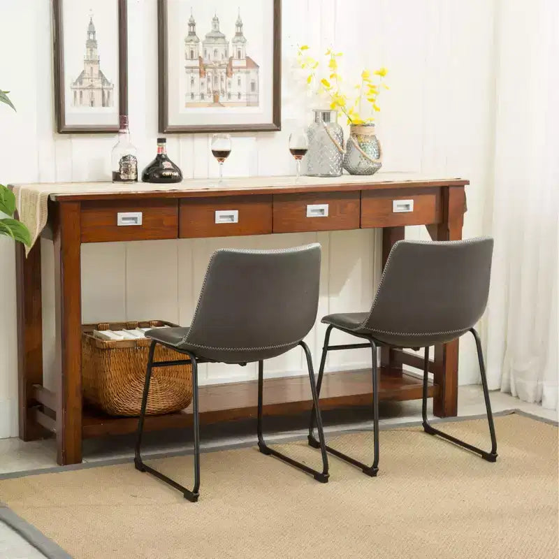 Sedie da pranzo in pelle sintetica Roundhill Furniture Lotusville Vintage, grigio antico, set da 2