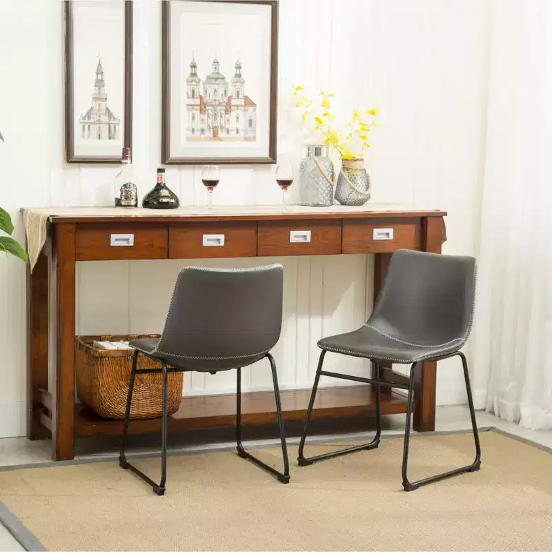 Sedie da pranzo in pelle sintetica Roundhill Furniture Lotusville Vintage, grigio antico, set da 2