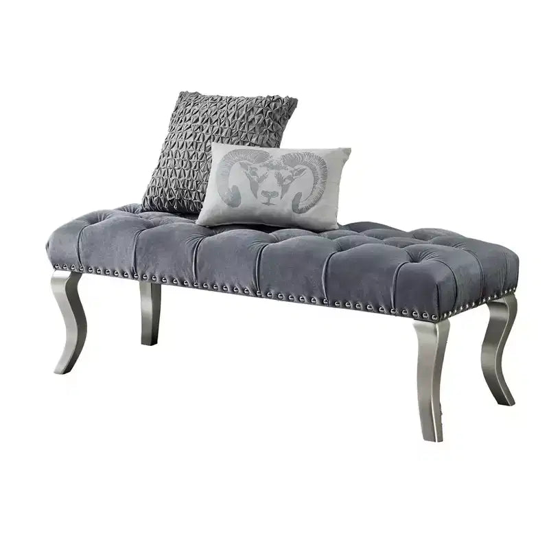 Panca Roundhill Furniture Decor Maxem con seduta imbottita in tessuto trapuntato e passamaneria con borchie, grigio