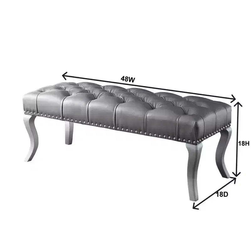 Panca Roundhill Furniture Decor Maxem con seduta imbottita in tessuto trapuntato e passamaneria con borchie, grigio