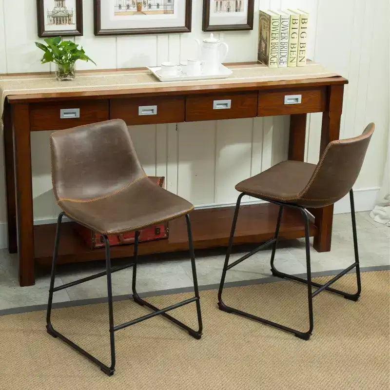 Sgabelli da Bar Roundhill Furniture Lotusville in Pelle PU Vintage, Marrone Antico, Set da 2