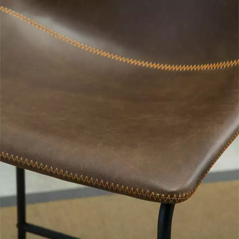 Sgabelli da Bar Roundhill Furniture Lotusville in Pelle PU Vintage, Marrone Antico, Set da 2