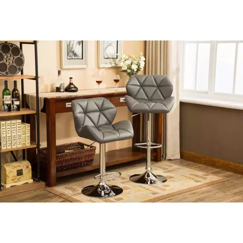 Glasgow Contemporary Tufted Adjustable Height Hydraulic Grey Bar Stools, Set of 2