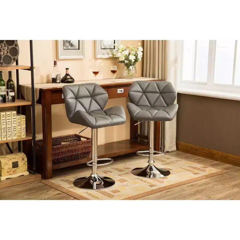 Sgabelli da Bar Grigi Idraulici Regolabili in Altezza con Bottoni Glasgow Contemporary, Set da 2