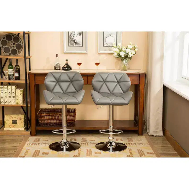 Sgabelli da Bar Grigi Idraulici Regolabili in Altezza con Bottoni Glasgow Contemporary, Set da 2
