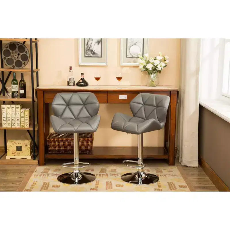 Sgabelli da Bar Grigi Idraulici Regolabili in Altezza con Bottoni Glasgow Contemporary, Set da 2