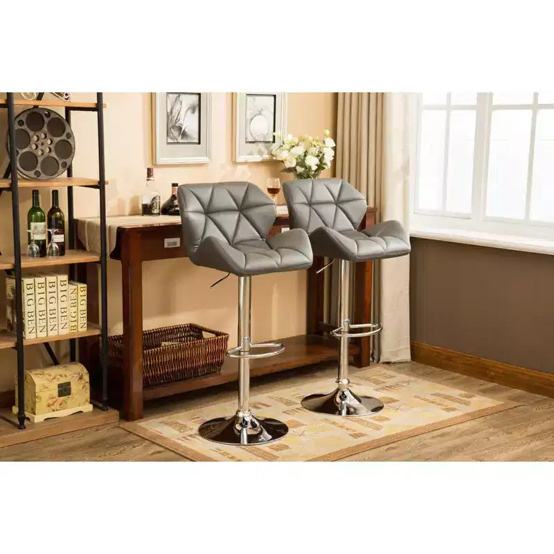 Sgabelli da Bar Grigi Idraulici Regolabili in Altezza con Bottoni Glasgow Contemporary, Set da 2