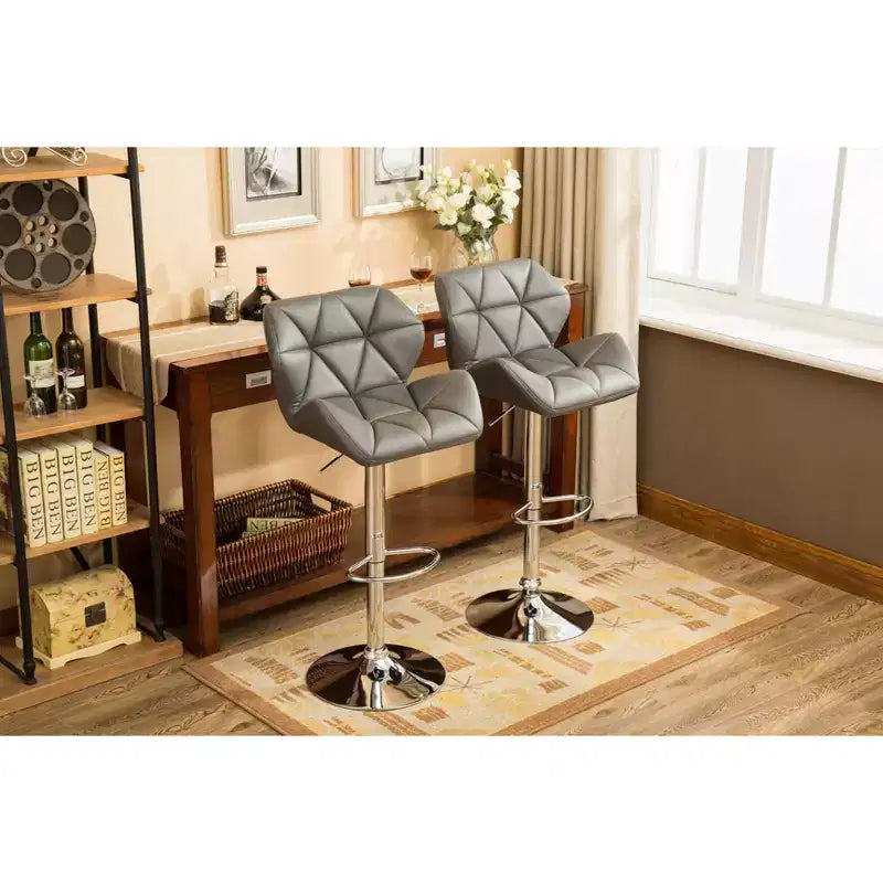 Sgabelli da Bar Grigi Idraulici Regolabili in Altezza con Bottoni Glasgow Contemporary, Set da 2