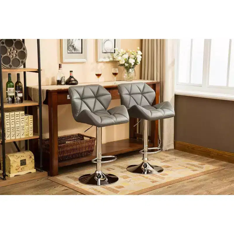 Sgabelli da Bar Grigi Idraulici Regolabili in Altezza con Bottoni Glasgow Contemporary, Set da 2