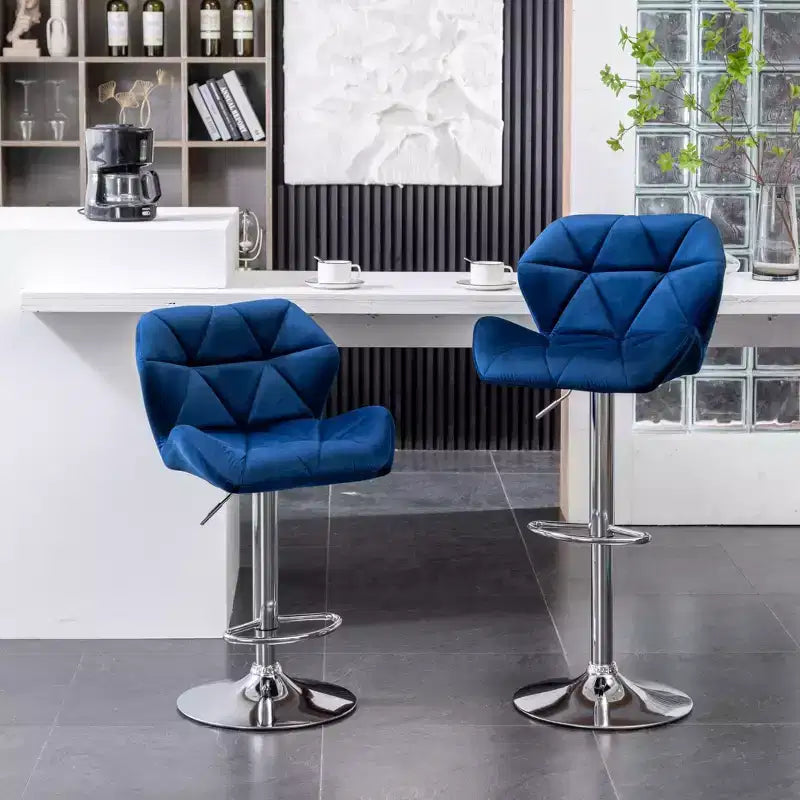 Roundhill Furniture Sgabello da bar Breni, girevole e regolabile in altezza, trapuntato in velluto effetto diamante, blu, set da 2