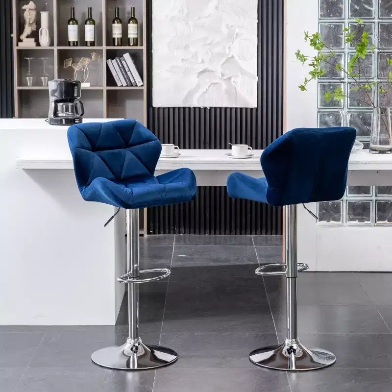 Roundhill Furniture Sgabello da bar Breni, girevole e regolabile in altezza, trapuntato in velluto effetto diamante, blu, set da 2