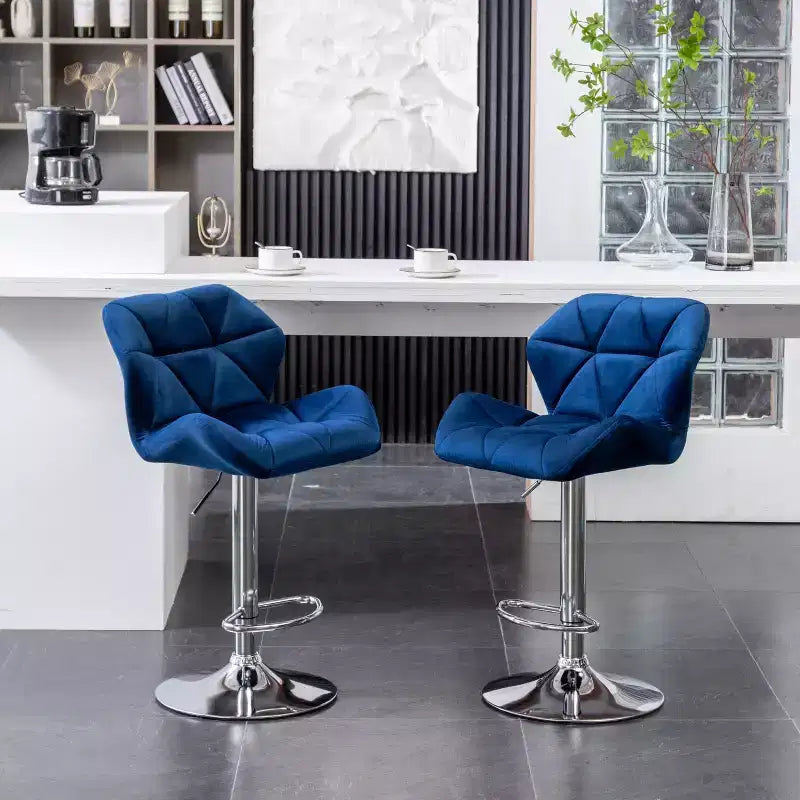Roundhill Furniture Sgabello da bar Breni, girevole e regolabile in altezza, trapuntato in velluto effetto diamante, blu, set da 2