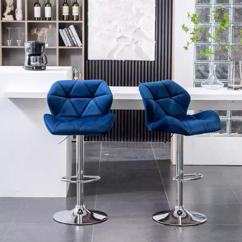 Roundhill Furniture Sgabello da bar Breni, girevole e regolabile in altezza, trapuntato in velluto effetto diamante, blu, set da 2
