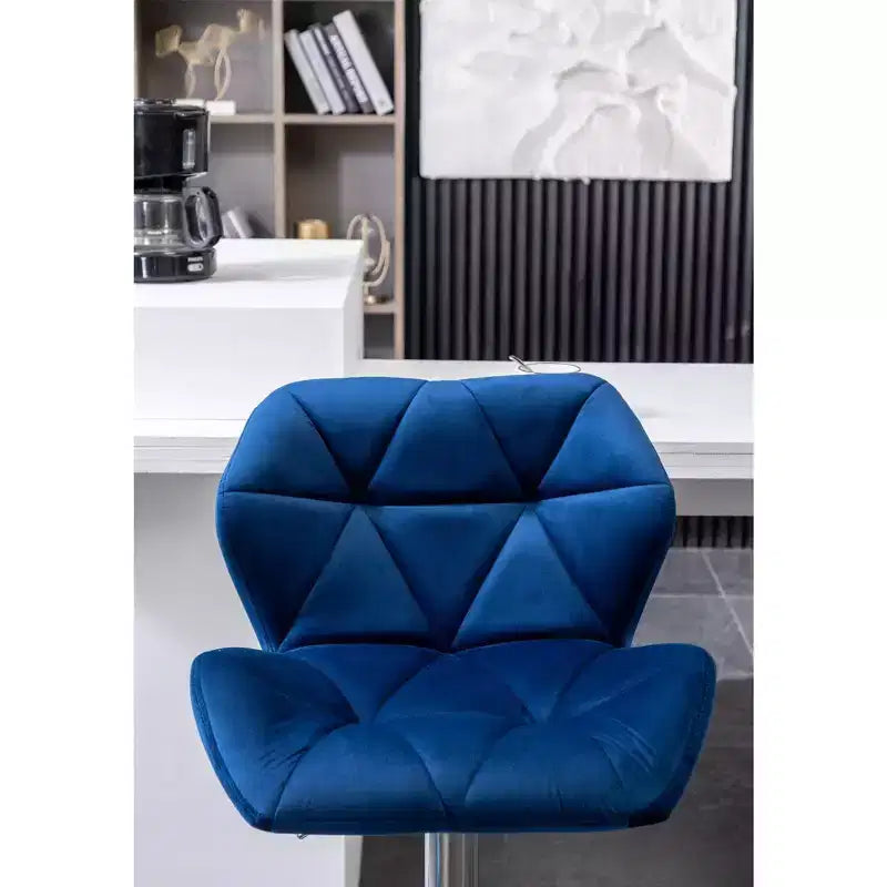 Roundhill Furniture Sgabello da bar Breni, girevole e regolabile in altezza, trapuntato in velluto effetto diamante, blu, set da 2