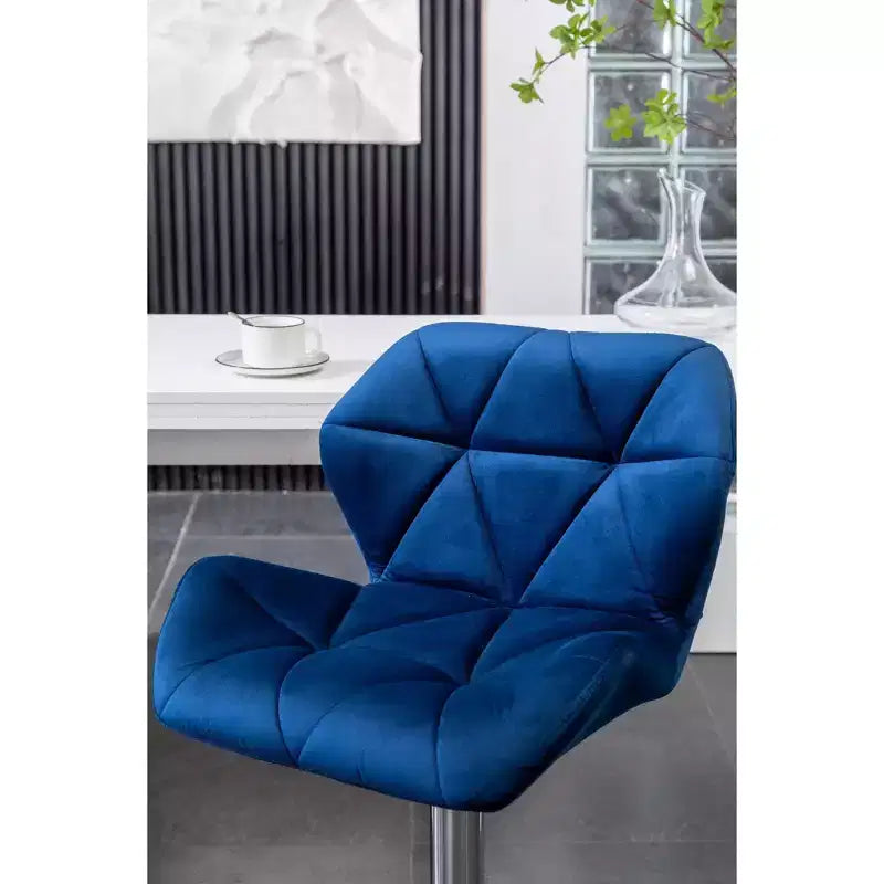 Roundhill Furniture Sgabello da bar Breni, girevole e regolabile in altezza, trapuntato in velluto effetto diamante, blu, set da 2