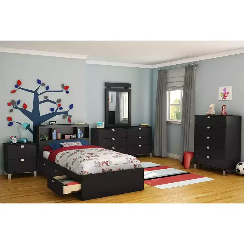 Struttura letto HomeStock da 14,75 pollici di altezza, matrimoniale, nera, con contenitore, in truciolato