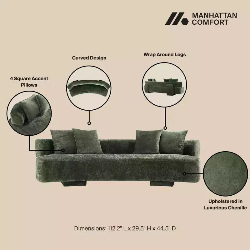Manhattan Comfort 112" Verandah - Divano XL moderno rivestito in ciniglia