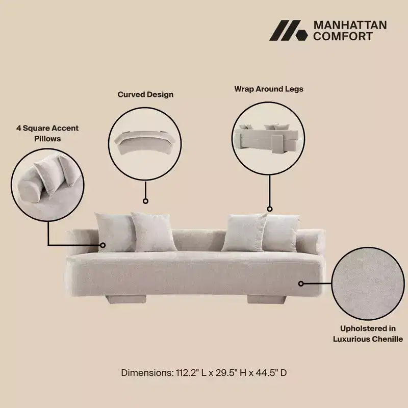 Manhattan Comfort 112" Verandah - Divano XL moderno rivestito in ciniglia