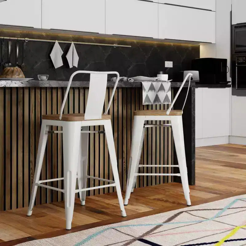 Set di 2 sgabelli da bar Josephine in metallo/legno da 76 cm - WyndenHall: altezza fissa